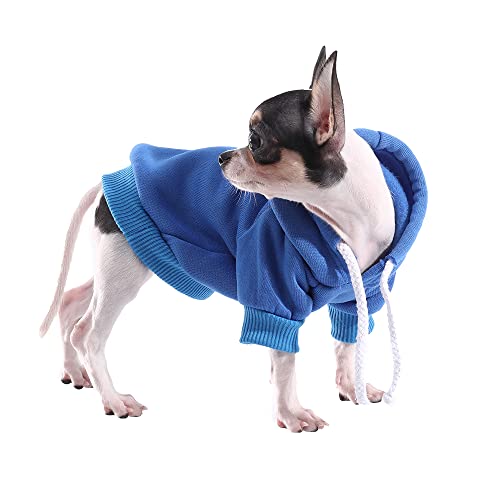 Hozz Blue Dog Hoodie Winter Dog Sweatshirt With Leash Hole Warm Dog Clothes For Small Dog Sweater Chihuahua Coat Clothing Puppy Custume L, Large (Pack Of 1) #TOP20