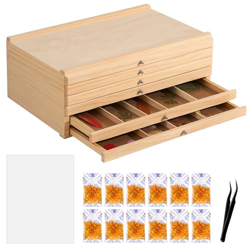 AceOrbit 6 Drawer Wooden Pressed Flower Storage Box Set Artist Supply Storage Organizer with...
