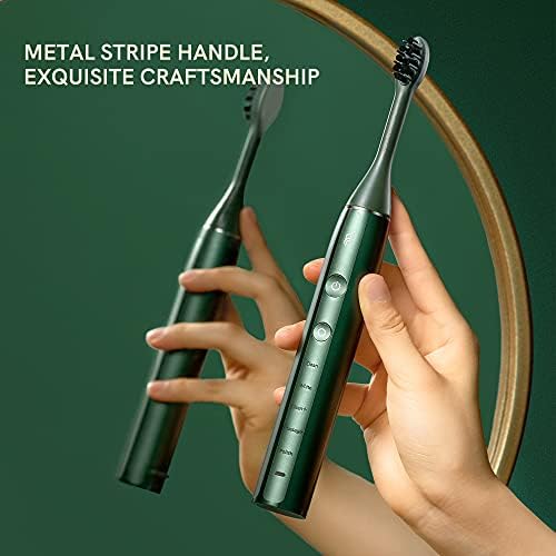 Electric Toothbrush, Rechargeable, Rotating Toothbrush, Soft Bristles, 360° Teeth Cleaning, Gum Protection, 5 Modes, with 4 Replacement Heads, Floss and Carrying Case Set, U1 (Green)