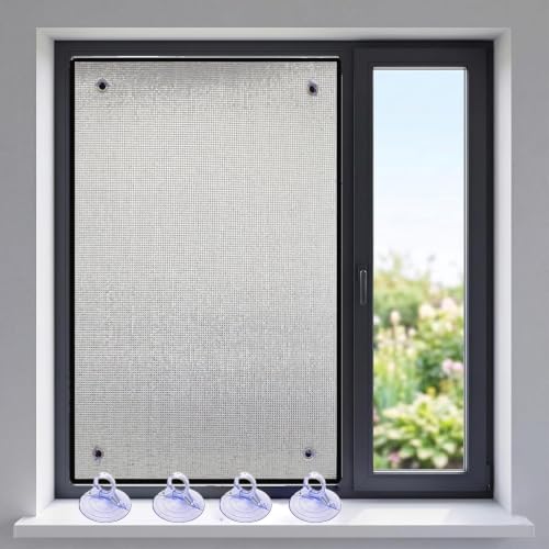 Película Aislante de Aluminio Reflectante con Ventosas, Película para Ventanas 8mm de Espesor, Doble Lámina de Privacidad Fácil de Instalar Papel para Cristales Oficina Tragaluz Coche(105 x 130cm)
