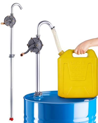 Faitio 55 Gallon Drum Pump, All-Aluminum Alloy Manual Barrel Pump, Fuel Transfer Barrel Pump for Diesel, Kerosene, Hydraulic Fluid, Rotary Siphon Oil Pump for Machinery Use, Fits 5–55 Gallon Drums