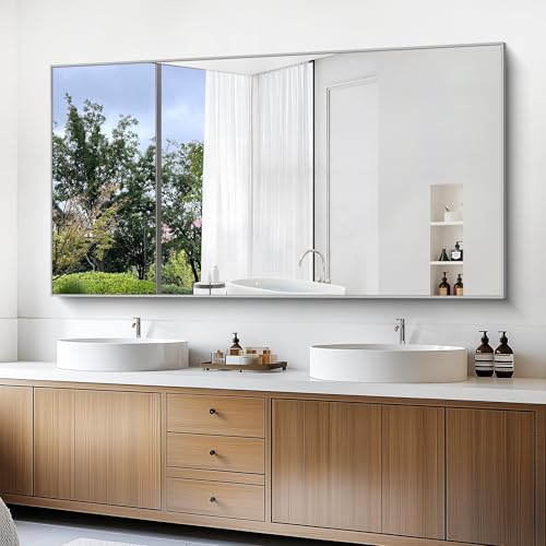 Image of COFENY 36x72inch Bathroom Mirror, Silver Rectangle Mirror with Thin Metal Frame, Large Rectangular Wall Mirrors for Bathroom, Living Roomm, Hair Salon, Big Farmehouse Mirror Hang Horizontal /Vertical