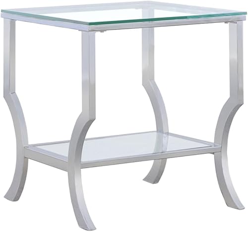 Coaster Muebles vidrio parte superior mesa auxiliar con estante de vidrioCromado, Vidrio templado, Cromado