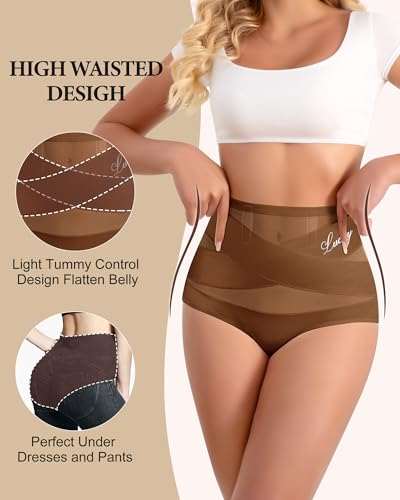 Image of Women's High Waisted Underwear Full Coverage Compression Briefs 4 /5 Packs Panties Postpartum Comfortable