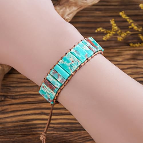 Image of Plumiss Women Boho Handmade Natural Stone Crystal Leather Bead Wrap Bracelets Collection