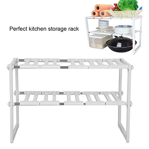 Estante organizador ajustable de 2 capas, estante retráctil para cocina con marco de acero inoxidable para debajo del fregadero, blanco miniatura 3