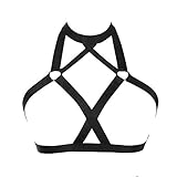 Jelinda Women Harness Elastic Cupless Cage Bra Hollow Out Strappy Crop Top (Black,color 9,One size)