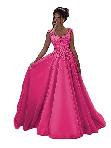 Robe de soirée longue fuchsia dentelle sans manches femme taille 38 chic