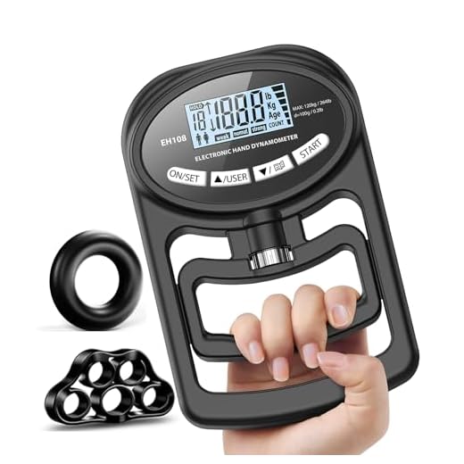 Hand Dynamometer Grip Strength Trainer - Electronic Hand Grip Strength Tester Grip Strengthener Hand Exerciser Meter Digital Hand Physical Therapy Equipment Training Gauge 265 Lbs / 120 Kgs Measurement for Sport Home School Clinic Use