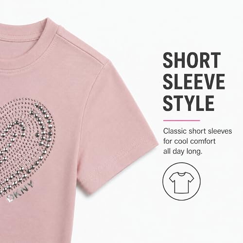 Image of DKNY Girls Shirts - Lightweight Cotton Blend Short Sleeve Crewneck Graphic Tee Cute Tops - Casual Trendy Girls Summer Clothes