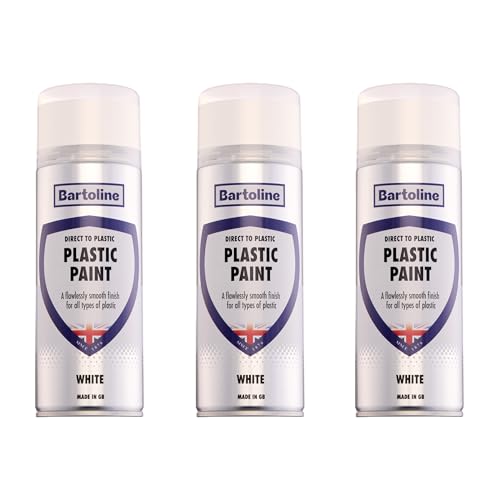 Bartoline Direct to Plastic Paint White 400ml Gloss Finish 3 Pack All-in-One Primer, Undercoat and Topcoat Durable Weather Resistant Plastic Spray For Furniture, Car Bumpers and Household DIY Projects