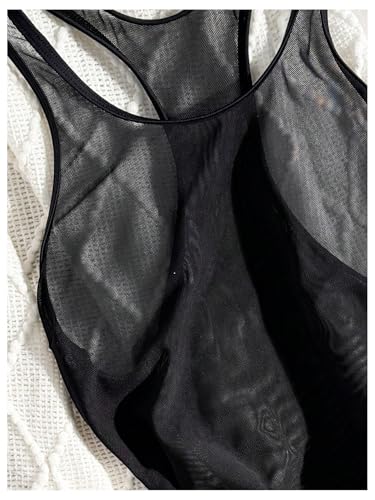 MakeMeChic Women's Bathing Suit Cover Up Sleeveless Mesh Sheer Tiered Ruffle Dress Beach Cover Ups4