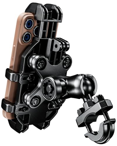 Kewig Motorcycle Phone Mount with Vibration Dampener, Anti-Shake Cellphone Cradle with Metal Handlebar Mounting Base Bike Phone Holder for Motorcycle Scooter ATV Fit 5.4-6.9