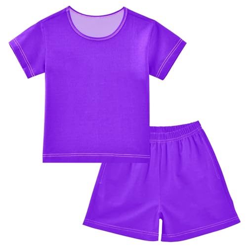 CHIFIGNO Teal Blue Soft Short SleevePajamas, Pajamas Shorts Sets with Pocket 5-14Y