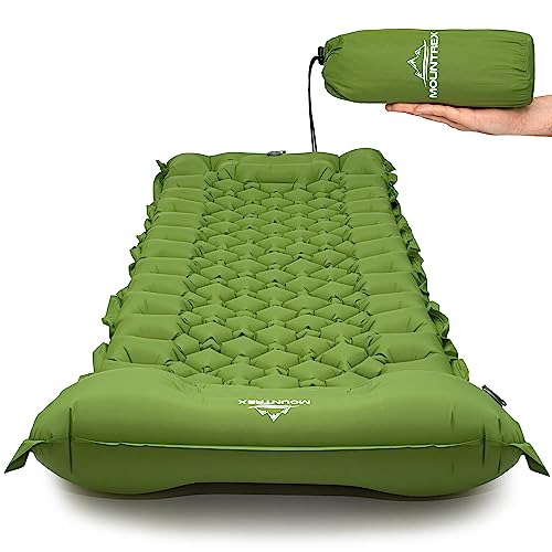 MOUNTREX Isomat - outdoor camping luchtmatras - ultralicht en klein verpakkingsformaat (700 g) - opblaasbare matras, slaapmat met voetpomp - opvouwbaar, koppelbaar en zelfopblazend (groen)