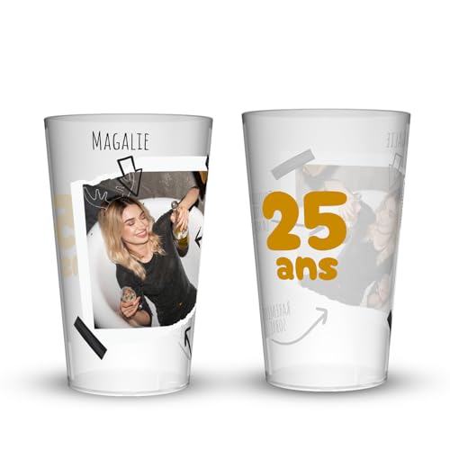 Wobz - Gobelet Personnalisé Anniversaire Photo Souvenir - Impression Quadrichromie digitale - Fabriqué En France - Prénom Et Âge Personnalisables - 25 cl - Pack de 10, 25, 50, 100, 250 et 500