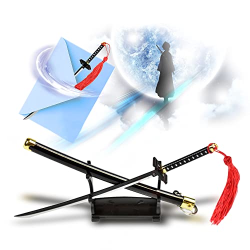 Bleach - Ichigo Tensa Bankai Moon Cutter Ouvre-lettre avec gaine et support Miniature Bleach Katana Acier inoxydable Anime Cadeau pour les fans et les collectionneurs