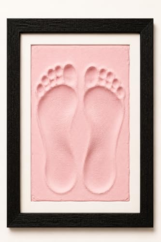Image of Adult, Couple, Blessings Clay Handprint & Footprint Kit with XL Box Frame (37cm x 28cm x 2.5cm) & Impression Clay (750 GMS) (Black Frame-Pink Clay)