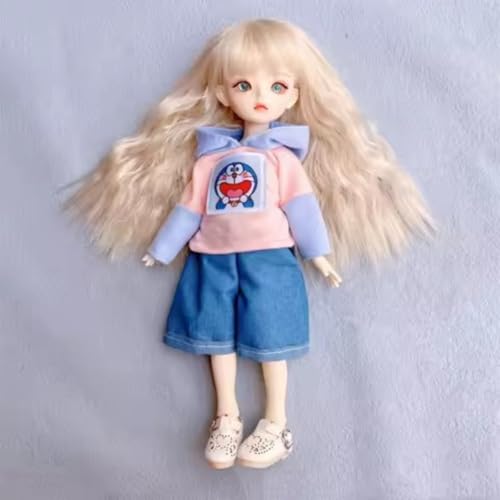 Image of Tickles Movable Joints Doll with Beautiful Eyes Fashionable Dress for Kids Girls (Color: Pink & Blue Size: 30 cm)