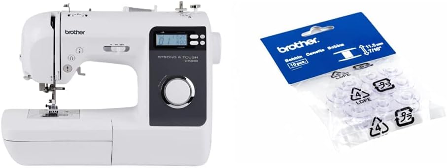 Brother ST150HDH Sewing Machine, Strong & Tough, 50 Built-in Stitches, LCD Display, 9 Included Feet & Sewing and Embroidery Bobbins 10-Pack, SA156,Clear