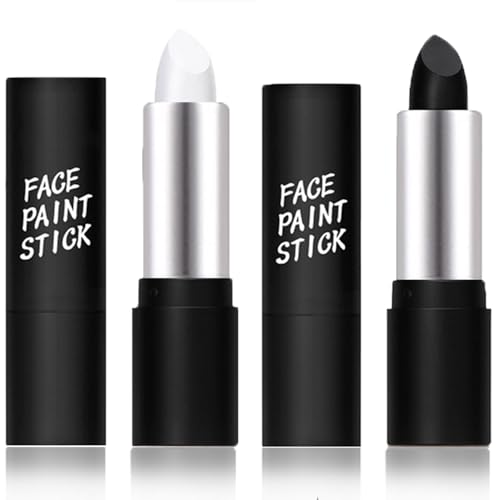 White Black Face Paint Stick,Makeup Halloween Body Paint Stick,Face Paint Black + White Clown Makeup Face Body Paint ,Easy to Color & High Pigment,Special Effects Makeup Kit,black face paint-2pcs