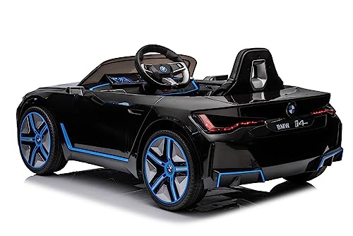 Elektro Kinderfahrzeug Design wie BMW i4 - lizenziert - 12V7A Akku, 2 Motoren- 2,4Ghz Fernsteuerung, MP3, Ledersitz+Eva (Schwarz)