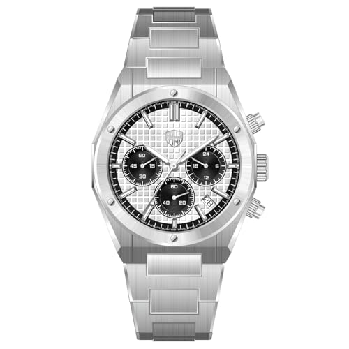 TYBERLEY RollsTimi RT7934 Montre à quartz de luxe pour homme Mouvement VK63 en acier inoxydable étanche Chronographe Affichage de la date, blanc