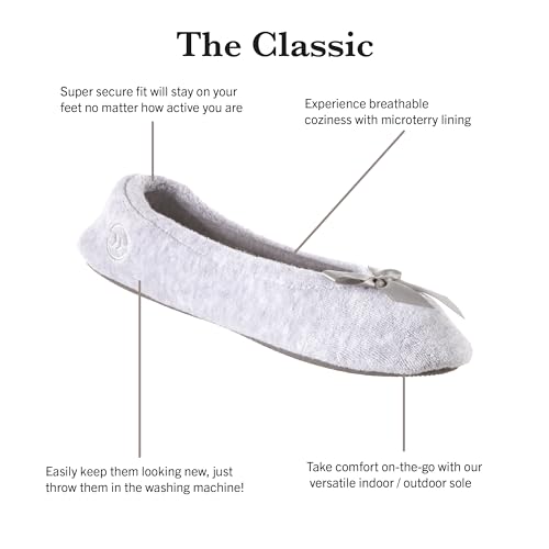 Isotoner Women’s Classic Terry Ballerina Slipper: Soft, Breathable, Terry Lined, Satin Bow, Secure Fit3
