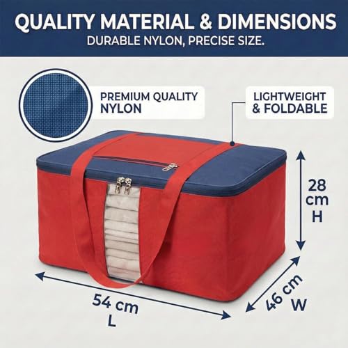 Image of EASY HOME 33L Closet Storage Bags for Clothes Large| Premium Wardrobe Bag with Zip Closure | Moisture Proof Nylon Garment Cover for Sarees, Heavy Quilts & Blankets