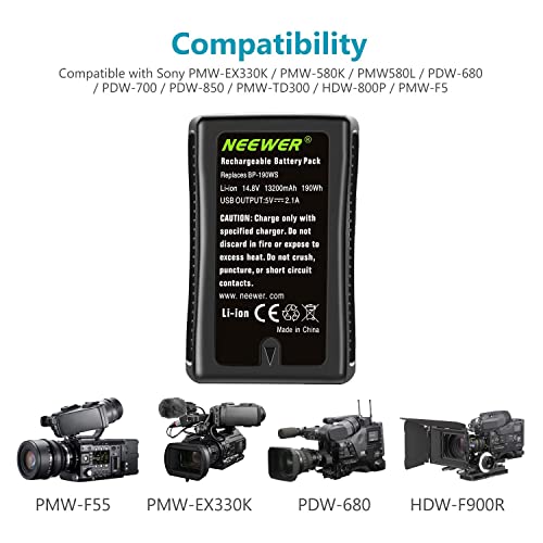 Neewer V Mount/V Lock Battery - 190Wh 14.8V 13200Mah Rechargeable Li-Ion Battery For Broadcast Video Camcorder, Compatible With Sony Hdcam, Xdcam, Digital Cinema Cameras And Other Camcorders #TOP4