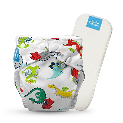 Image of Charlie Banana Cloth Diapers, Reusable, Washable, Adjustable One Size Diaper, for Babies and Toddlers, with Absorbent Insert - Mr Dragon, 1 Pack