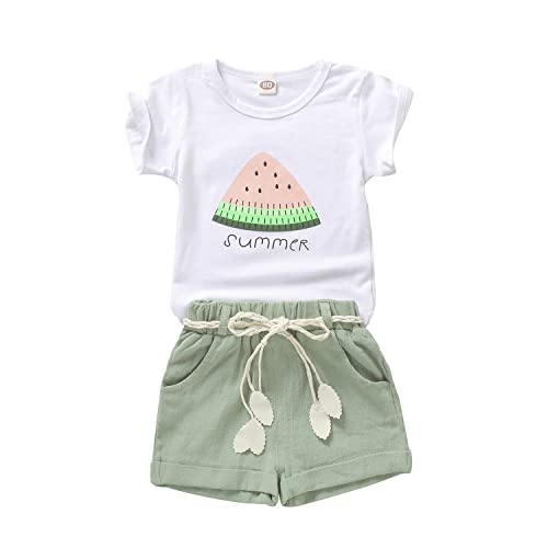 Goodplayer Toddler Baby Girls Clothes Watermelon T-Shirt + Linen Shorts with Belt Cute Summer Short Set