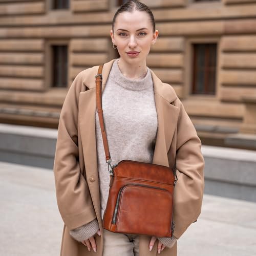 Image of Iswee Leather Crossbody Bags for Women Multi Pockets Medium Shoulder Bag Lightweight Functional Travel Purse