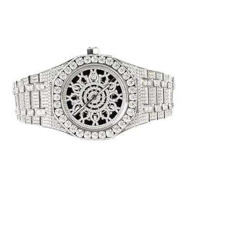 Image of MASTER OF BLING Mens Stainless Steel VS Moissanite Skeleton Dial Octagon Hip Hop Luxury Analog Watch, Silver