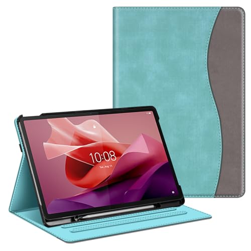 Fintie Hülle für Lenovo Tab P12 12,7 Zoll TB370FU 2023, Multi-Winkel Folio Schutzhülle mit Stifthalter Dokumentschlitze & Auto Schlaf/Wach Funktion, Türkis