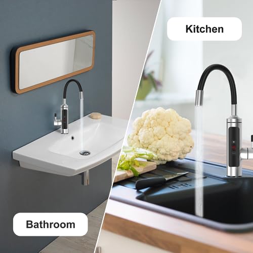 Elektrischer Heizhahn Aus Edelstahl Elektrischer Durchlauferhitzer für die KüChe 3000 W/Touch-Einstellung/LCD-Temperaturanzeige/Flexibler Hals/360° Drehbarer Elektrischer Heizhahn