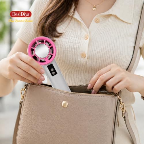 Image of Desidiya Portable Rechargeable Hand Fan 12000RPM 2600mAh LED Display | 200 adjustable speed levels with LED display showing battery percentage and wind speed.