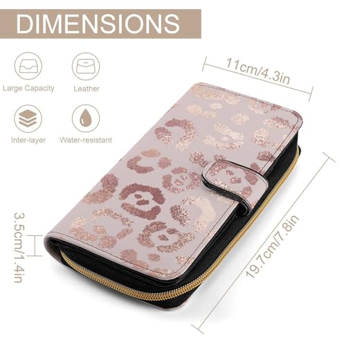 Nugier Women Soft PU Leather Wallet, Zipper Card Case Clutch Credit Bills Money Crash Coin 7.8x4.3x1.4 in Holder Purse Print Rose Gold Leopard Skin2
