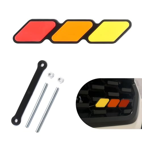 MLY 1 PC Tri-Color Grill Badge Emblem Decoration Accessories, Compatible with Tacoma 4Runner Tundra Sequoia Highlander (Yellow & Orange & Red)