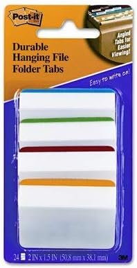 Hanging File Tabs, Blue/Green/Red/Yellow, 6 Flags/Color, 24 Flags/Pack [Set of 2]