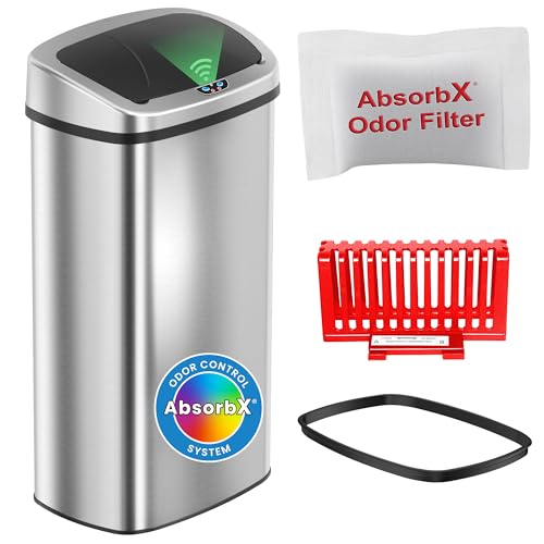 iTouchless 91 Liter / 24 Gallon Sensor 2.0 Kitchen Trash Can with Lid, Commercial Grade Automatic Stainless Steel Touchless Recycle Bin, AbsorbX Odor Filter, for Home, Office, Restaurant, Lobby, Store