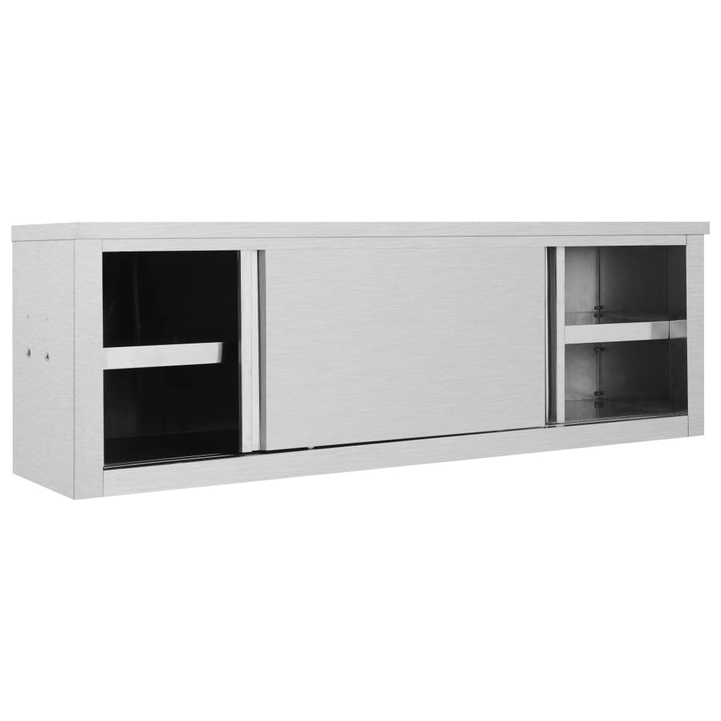 KOIECETA Armario Colgante de Pared con Puertas Correderas, Mueble Almacenaje de Cocina en Acero Inoxidable de Gastro (150 x 40 x 50 cm)