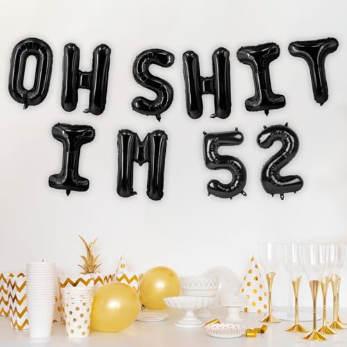 Image of Oh I'm 52! Latex Balloons 16 Inch Black Hallo Fifty Two Cheers to 52 Years Old Theme Decor for Man Woman Happy 52nd Birthday Party Photo Studio Prop Flag Decorations Favors Supplies