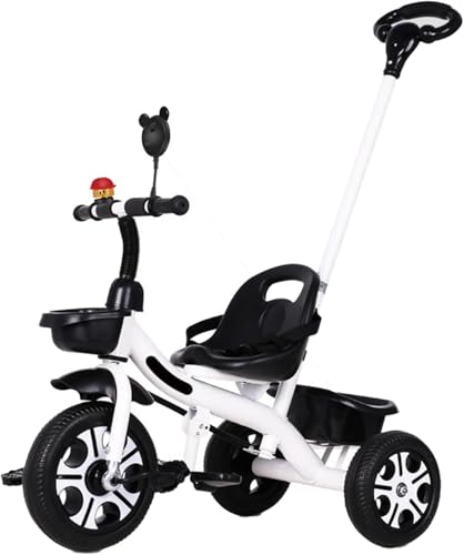 ChoyClit 子供乗せ自転車 三輪車 キックバイク 三輪車 手押し棒付き 子供自転車 自転車 3輪 赤ちゃん おもちゃ 調節可能なシート 軽量 組み立て簡単 1 〜 6 歳のお子様向け 乗用玩具 (ホワイト,アップグレードです)