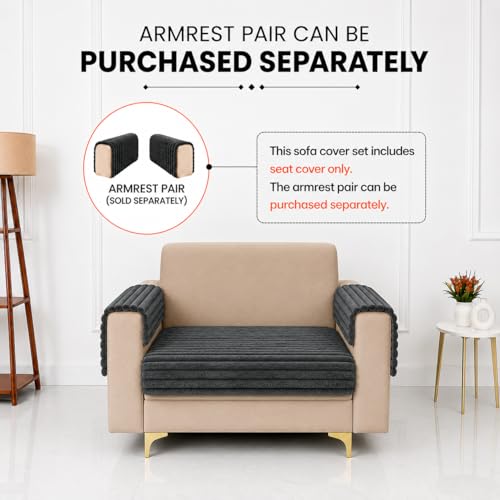 Image of Homerz Premium Rabbit Fur Sofa Cover with Anti-Skid Backing, Soft Plush Fabric Sofa Protector for Living Room Furniture (Grey, 1 Seater, Only Seat Cover)