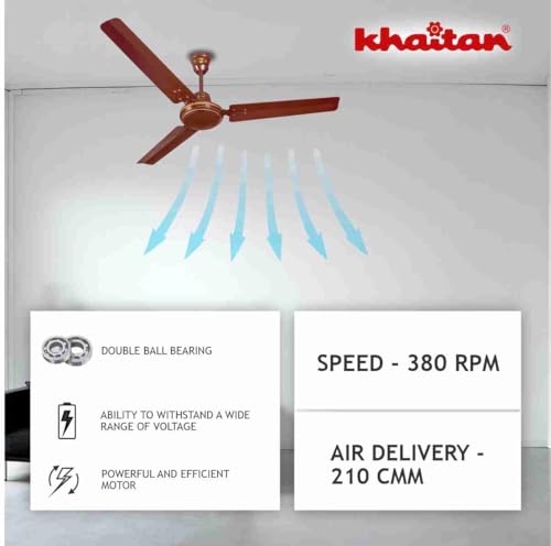 Image of Khaitan ECR - 1200mm Hi-Speed Ceiling Fan | Star Rated Energy Saving | Pure Copper Motor | Ultra-Durable & Reliable | Silent Performance | Low Power Consumption | 2-Year Warranty | Brown, (Pack of 1)