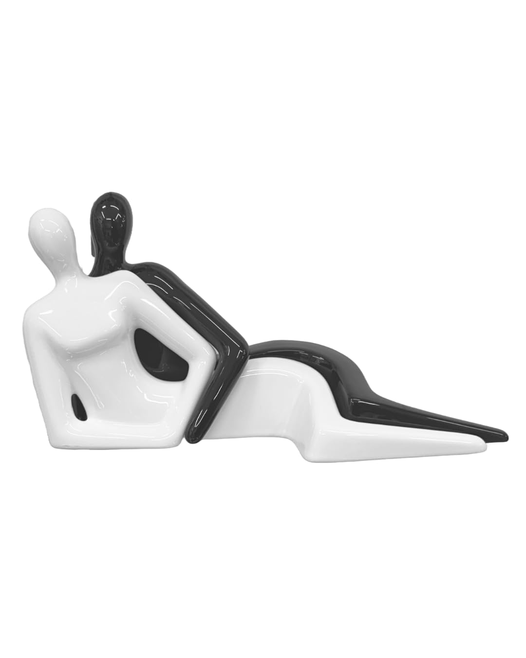 Statuetta Decorativa in Ceramica Smaltata, Coppia Innamorati, Lunghezza 38 cm, Bianco e Nero, Design Moderno Minimalista, Per Regali Romantici, Anniversario, Matrimonio, Compleanno