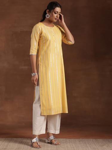 Image of Libas Womens Woven Design Cotton Straight Kurta for Women Suit