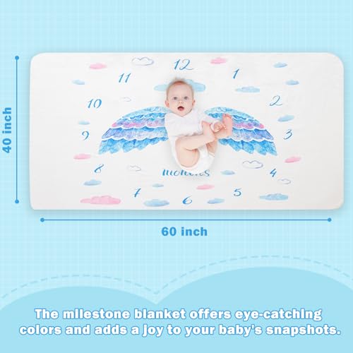Image of 40 inch x 60 inch Angel Wings Baby Milestone Blanket | Fleece, Lightweight, Winter, Machine Wash, Napping, Reading