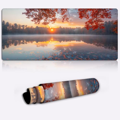 Alfombrilla de ratón Amanecer en el Lago otoñal de 800 * 300 * 4mm antideslizante